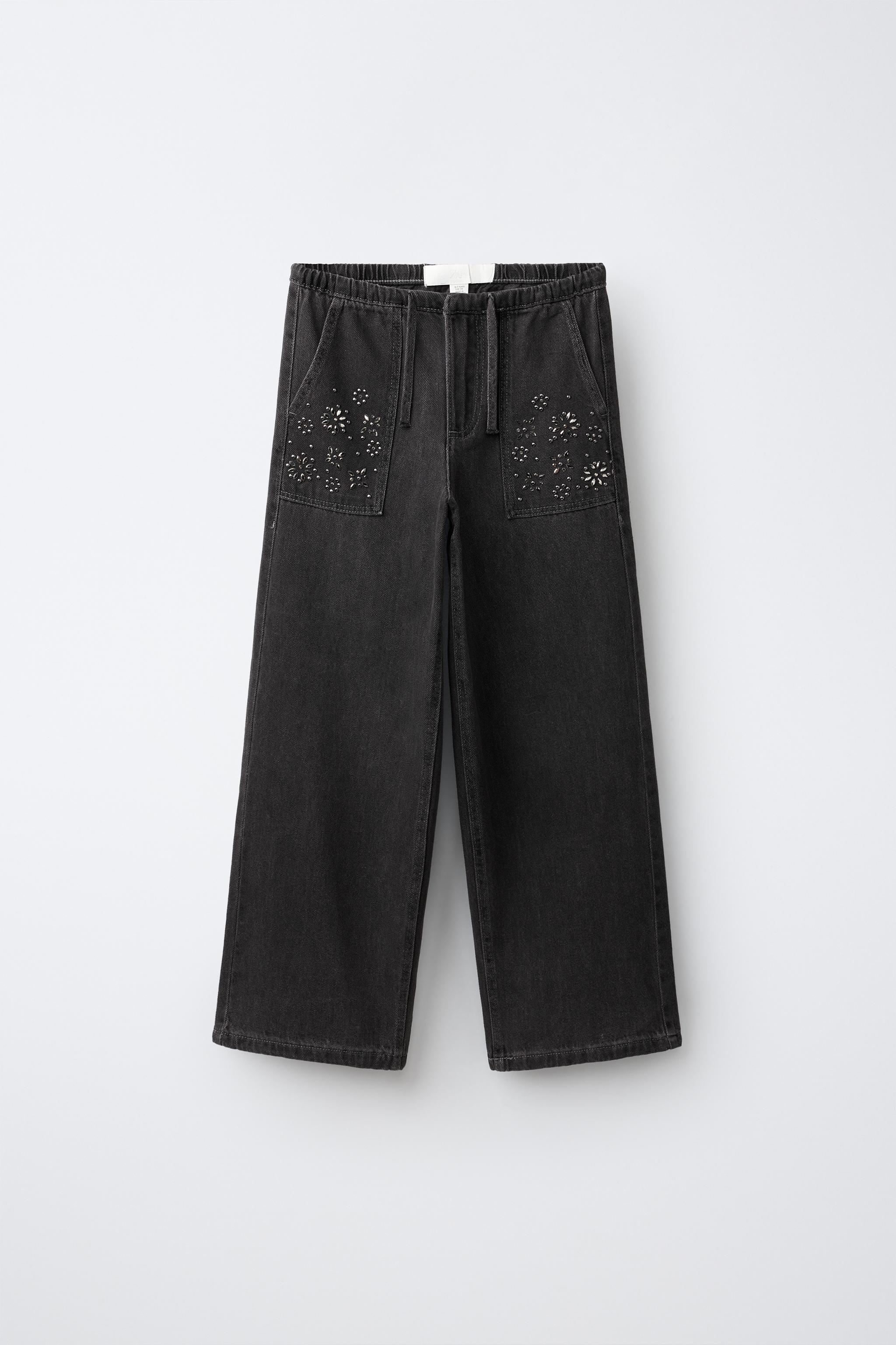 STUDDED FLUID WIDE-LEG JEANS